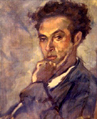 Portrait of Enrique Lihn painted by Clarence Mundy in the 1950s