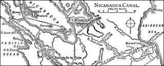 Map of planned Nicaragua Canal following Accessory Transit Route that used steamers and stagecoaches for coast-to-coast transport.